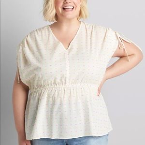 Pink and yellow Textured Dolman-Sleeve Peplum Top